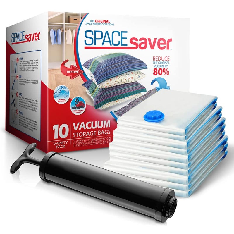 Spacesaver 10-Pack Variety Vacuum Storage Bags for Comforters, Blankets & Clothes â€“ Vacuum Sealed Compression Bags with Hand Pump â€“ Space Saver Storage Bags for Bedding,Travel & Organization (2S, 2M, 3L & 3XL) - Image 1